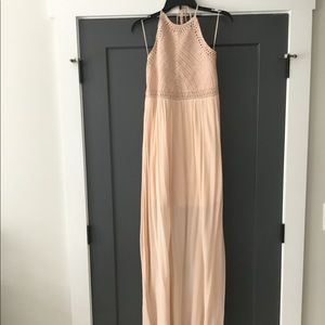 Light pink halter maxi dress with tassels ties